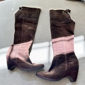 Nicole brown suede tall boots with fuzzy interior